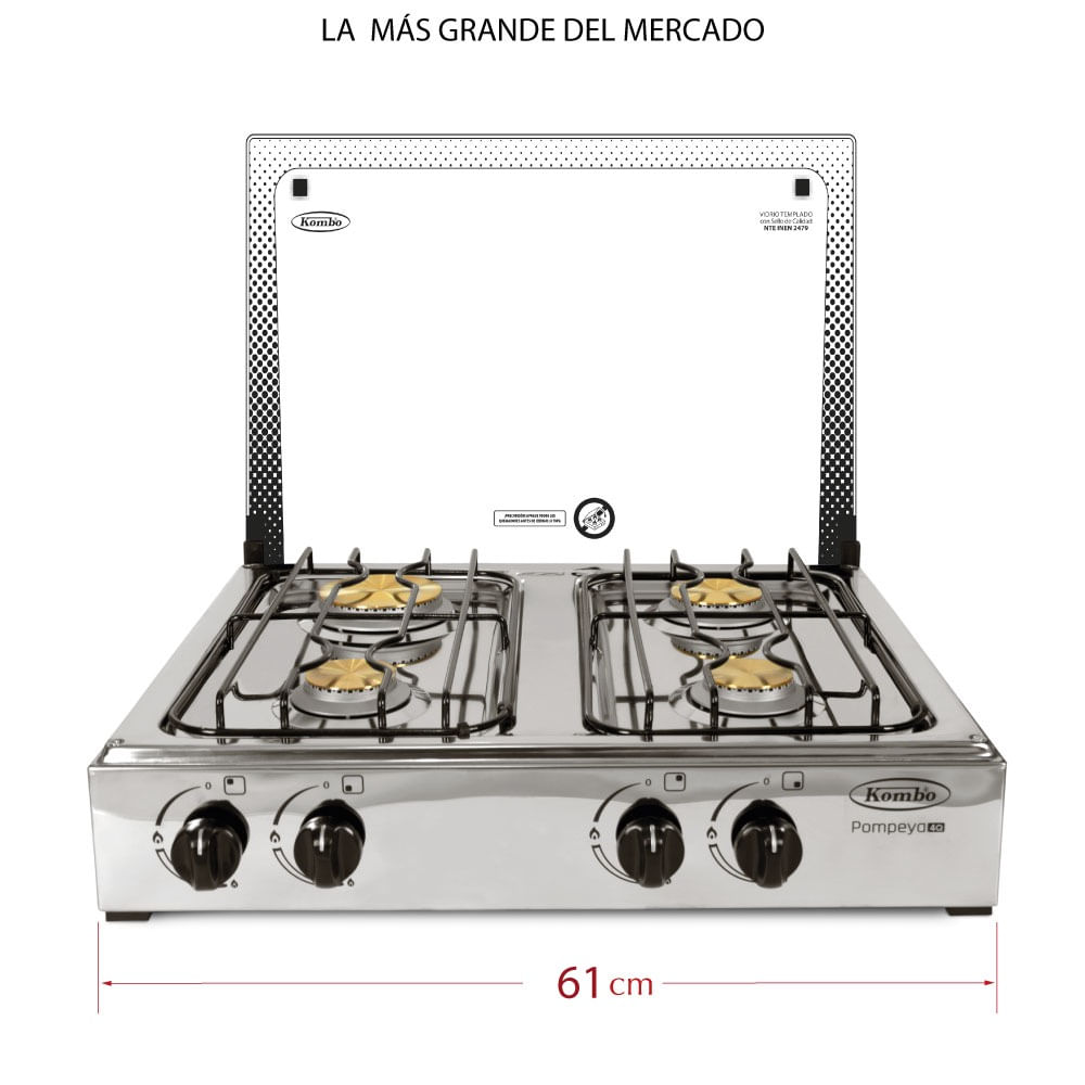 Kombo - Cocineta a gas Pompeya 4Q| Inox