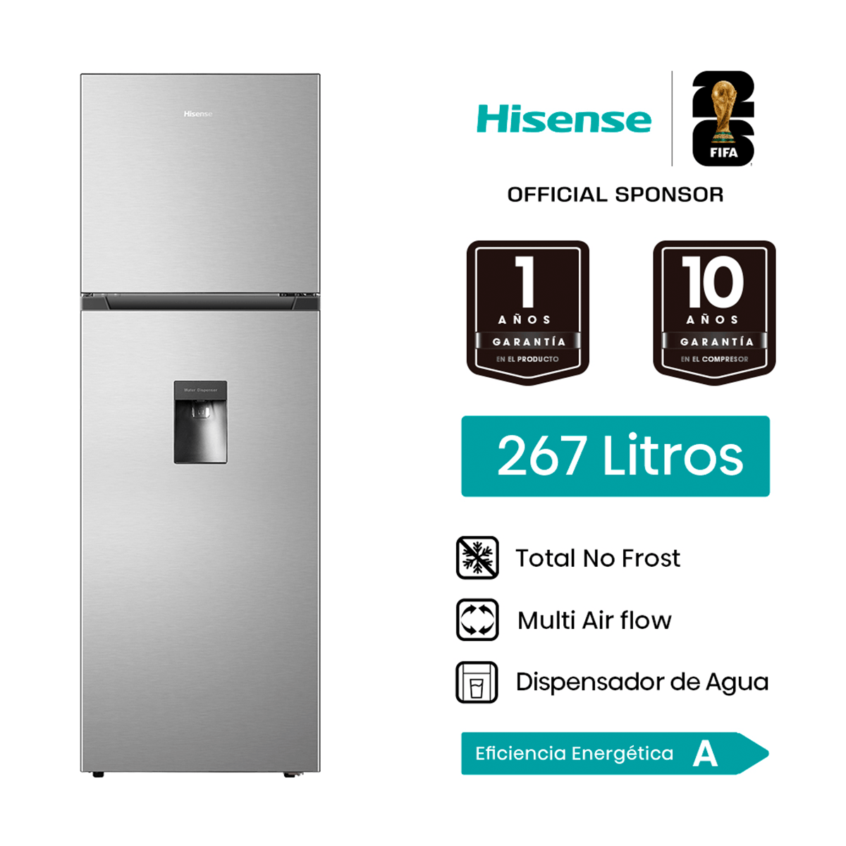 Refrigeradora Top Mount Hisense Hs-Rt1N250Nmd Inv 267 Litros